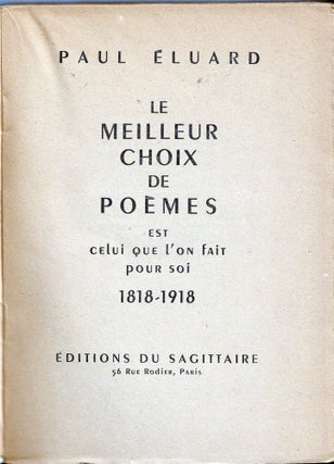 Le Meilleur Choix de Poemes; Est Celui que L'on fait pour soi 1818-1918