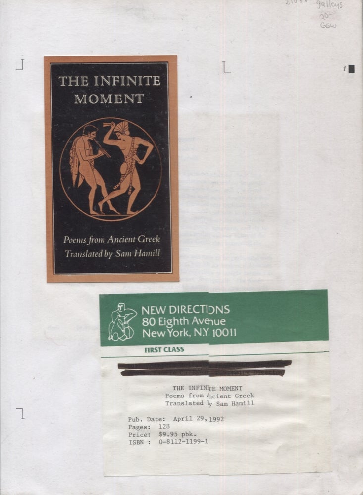 Item #21033 The Infinite Moment; Poems from the Ancient Greek. Sam Hamill.