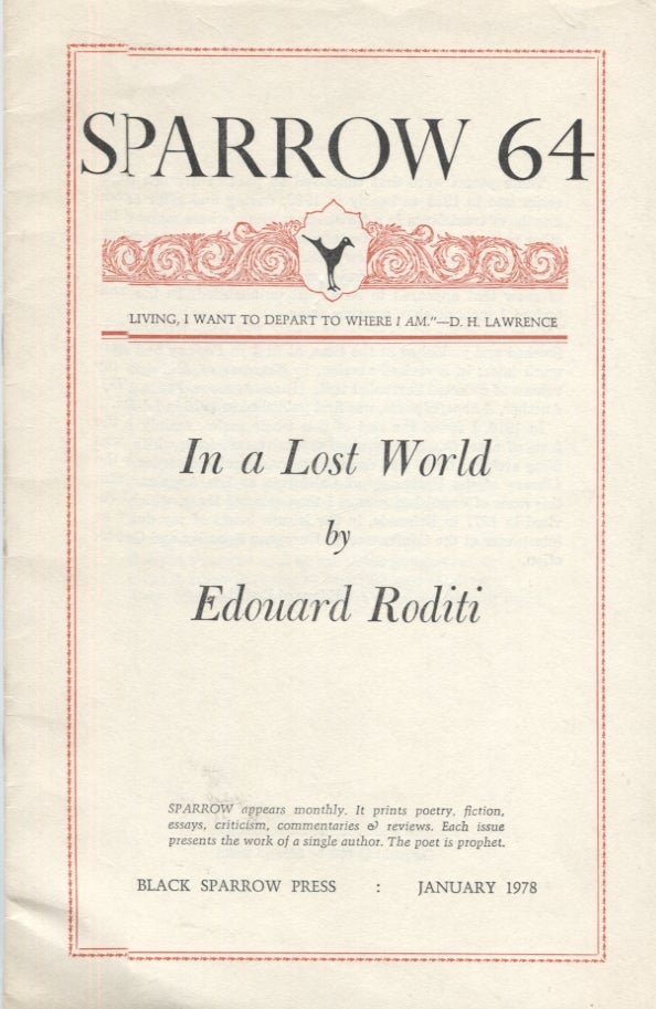 Item #21152 In a Lost World; Sparrow 64. Edouard Roditi.