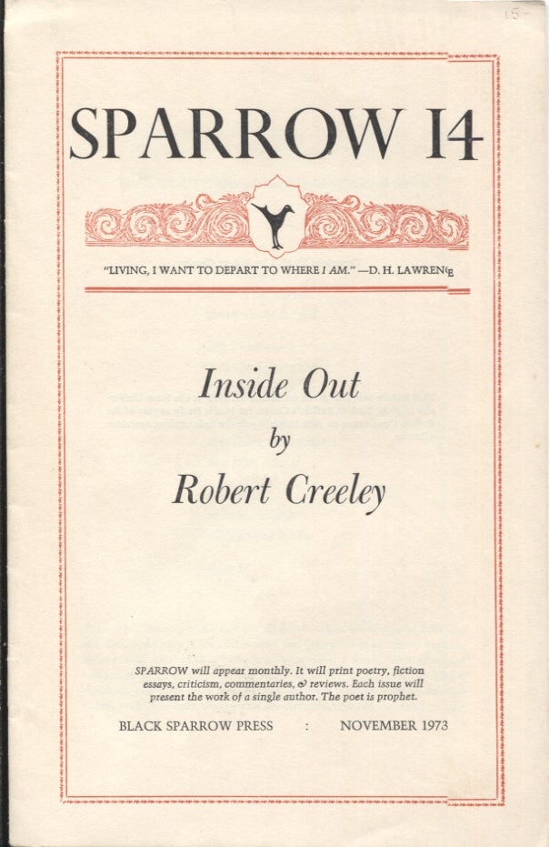 Item #21290 INSIDE OUT; SPARROW 14. Robert Creeley.
